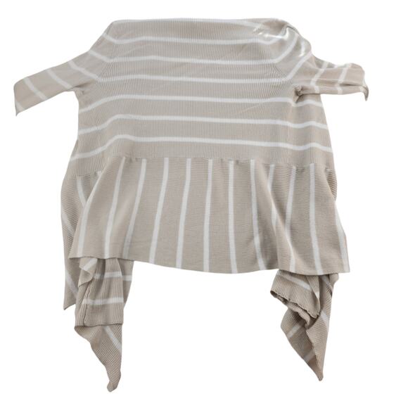 Tan Striped Cardigan Womens 1X High Low Knit Ribbed White Beige Boho Bohemian - Picture 4 of 13